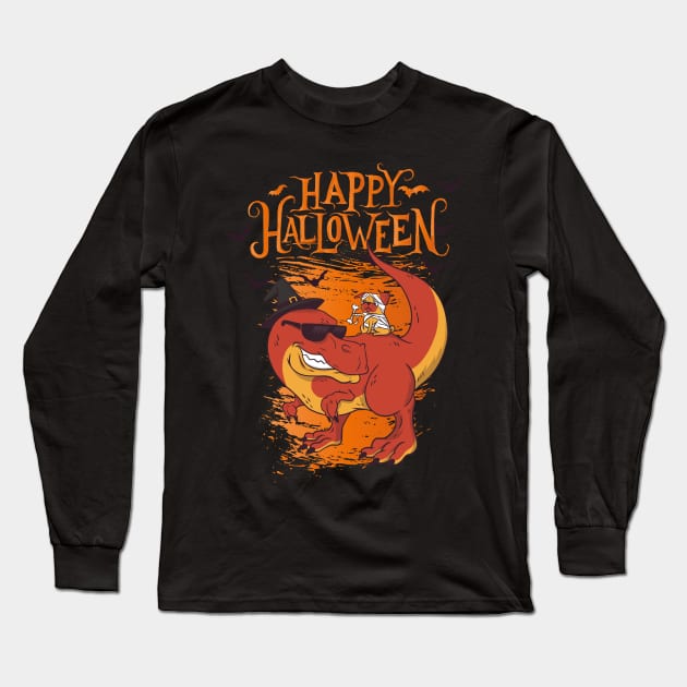 Halloween Happy Halloween Funny Dinosaur Costume Long Sleeve T-Shirt by Pummli